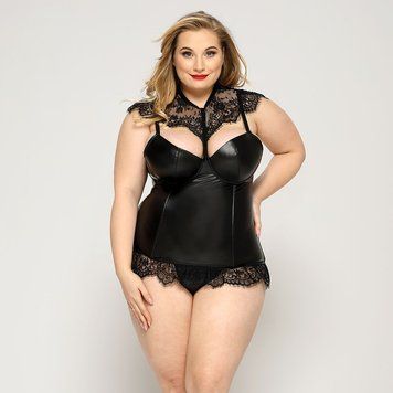 Латексний комплект білизни JSY &laquo;Пристрасна Ірис&raquo; Plus Size, Black, корсет, стрінги, мереживо SO8383 фото