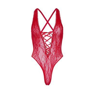 Мереживне боді зі шнурівкою Leg Avenue &mdash; Floral Lace Thong Teddy One Size Red SO7964 фото