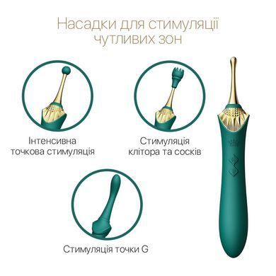 Вагінально-кліторальний вібратор Zalo &mdash; Bess Turquoise Green, багатофункціональний із насадками SO6652 фото