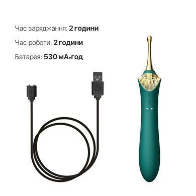 Вагінально-кліторальний вібратор Zalo &mdash; Bess Turquoise Green, багатофункціональний із насадками SO6652 фото