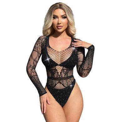 Сітчасте боді зі стразами та мереживними вставками JSY &mdash; WW7041 One Size Black SX1815 фото