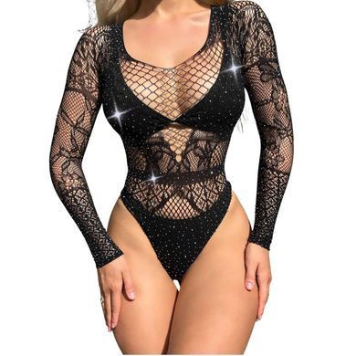 Сітчасте боді зі стразами та мереживними вставками JSY &mdash; WW7041 One Size Black SX1815 фото