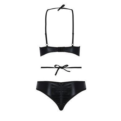 Комплект белья Passion Exclusive NAVEL SET XXL/XXXL, black, трусики и лиф с элементами под латекс PS24903 фото