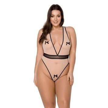 Боді з бантиками Passion &mdash; Viena Body Plus Size Beige SO7111 фото