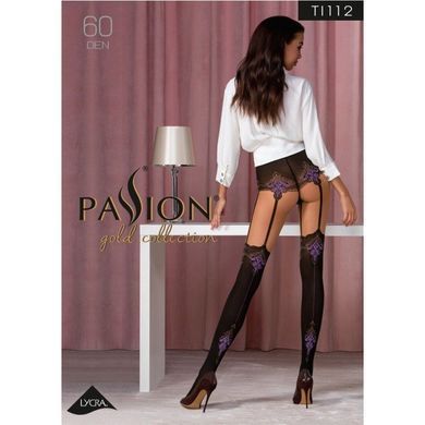 Колготки з ефектом панчох на підв'язках Passion TI112 3/4 (60/20 den), nero-violet SO4292 фото