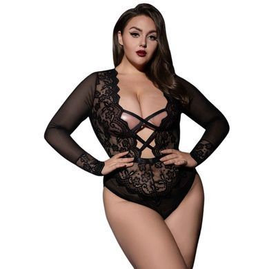 Мереживне боді з імітацією шнурівки JSY &mdash; P61139 Plus Size Black SX1869 фото