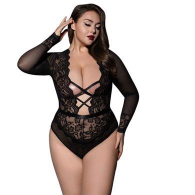 Мереживне боді з імітацією шнурівки JSY &mdash; P61139 Plus Size Black SX1869 фото