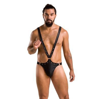 Чоловіче боді з люверсами Passion 028 HARRY XXL/XXXL Black, екошкіра, на шлейках SO7557 фото