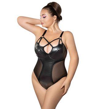 Боді під латекс з сітчастими вставками JSY &mdash; P61152 Plus Size Black SX1872 фото
