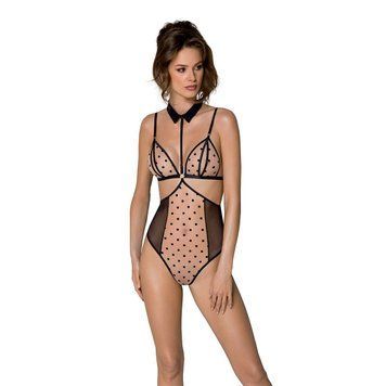 Сітчасте боді з чокером та шнурівкою Passion &mdash; Dominica Body Beige SO8424 фото