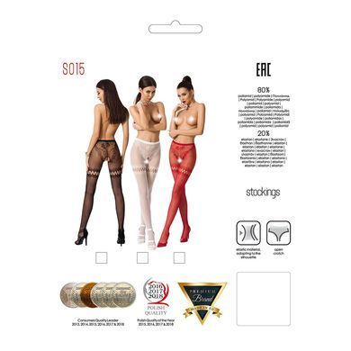 Сітчасті колготки з відкритим доступом Passion S015 One Size, Black, імітація панчіх і трусиків PSS015B фото