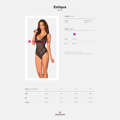 Мереживне боді з декольте Obsessive &mdash; Estiqua Teddy Black SO7260 фото