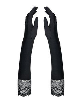 Високі рукавички з каменями та мереживом Obsessive Miamor gloves, black SO7716 фото
