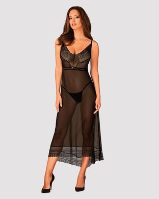 (SALE) Напівпрозора довга сорочка Obsessive Estiqua chemise XS/S, чорний, асиметричний крій SO7262 фото