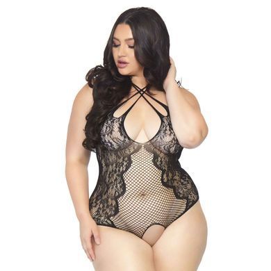 Боді з відкритим доступом Leg Avenue &mdash; Net Lace Crotchless Teddy Plus Size Black SO8609 фото
